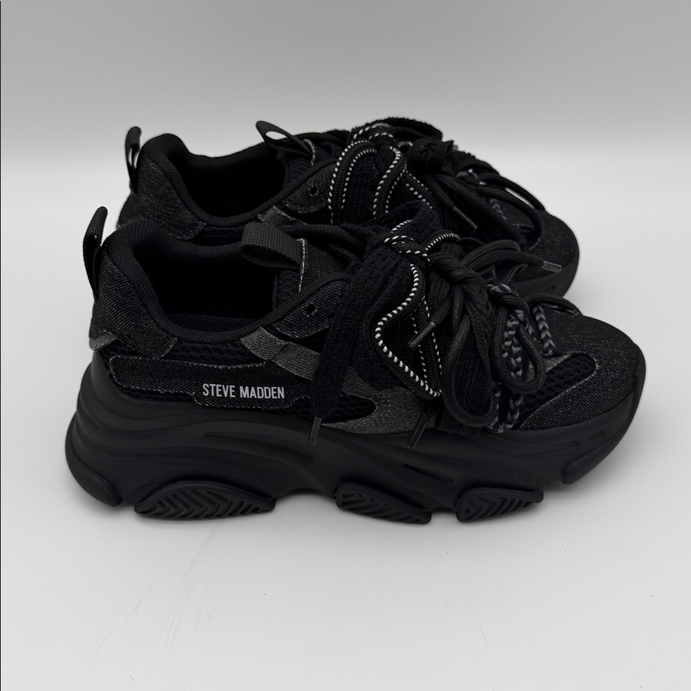 Steve Madden Pryce Black Chunky Lace-Up Sneakers - Picture 3 of 5